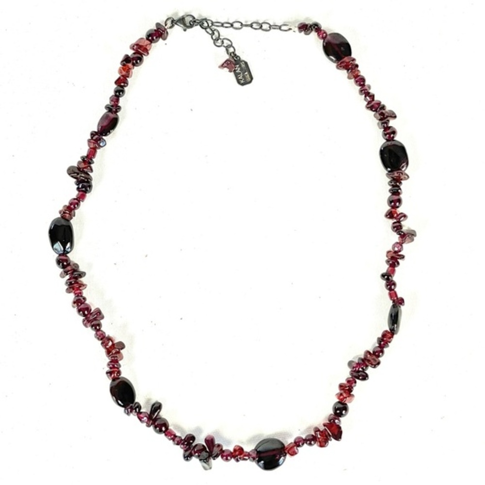 Vintage Garnet Chip Bead‎ Necklace KALAN 925 Sterling Silver 18"